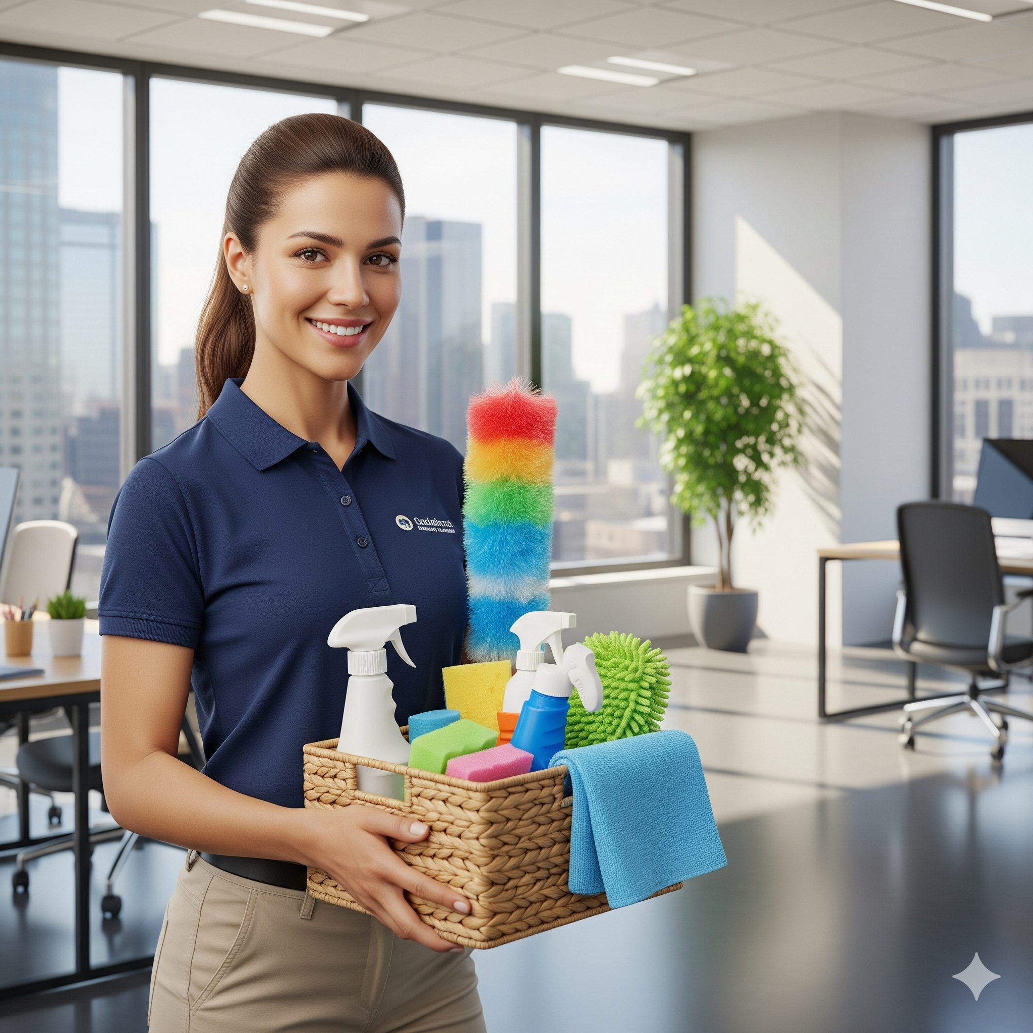 Cleaning service worker smiling